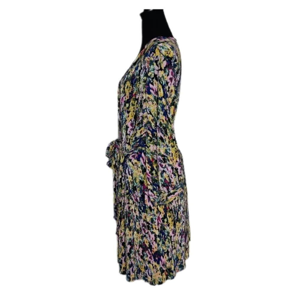 Vero Moda Curve Ribbed Floral Mini Dress Size 18 | Pleated Tie Waist
